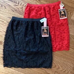 VTG 80s CHIC by H.I.S. 2 LACE SKIRTS MED BLACK RED RETRO CLUB WHIMSIGOTH GOTH